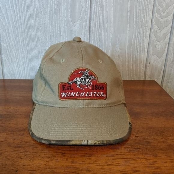Winchester Vtg khaki hook loop closure hat - Picture 1 of 9